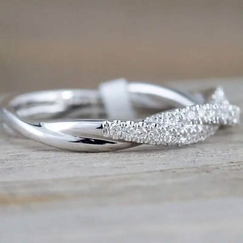 925 Silver-Plated Zirconia Twist Ring – Minimalist | Sizes 6–10 | Women's Stackable Ring