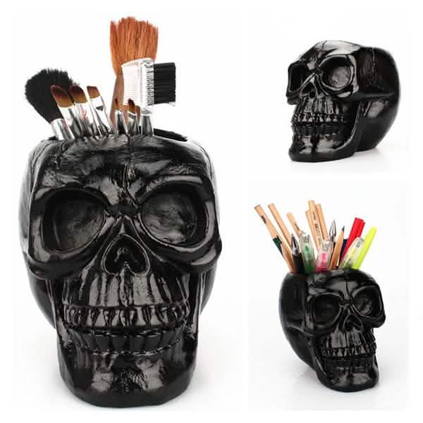 Skull Storage & Stationery Holder | Resin Desk Organizer, Planter & Candle Holder