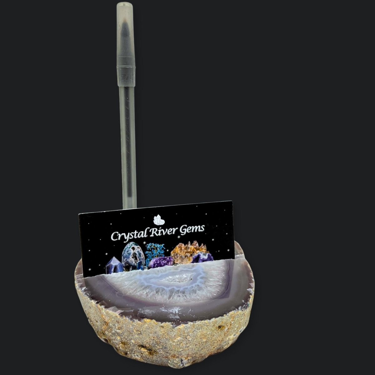 Natural Agate Geode Pen & Card Holder | One-of-a-Kind Gemstone Desk Decor, 3–5"