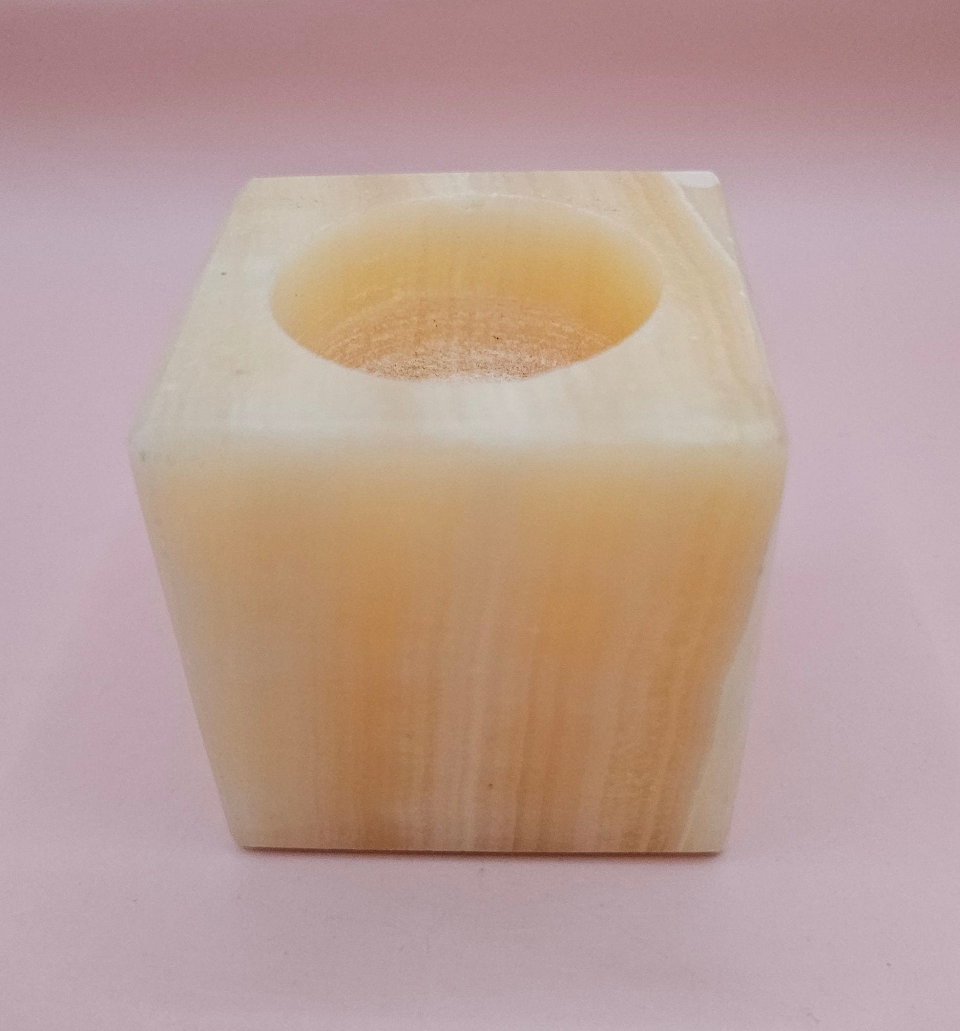 Natural Onyx Square Candle Holder | Hand-Carved Stone | 2.4" Cube | Tealight