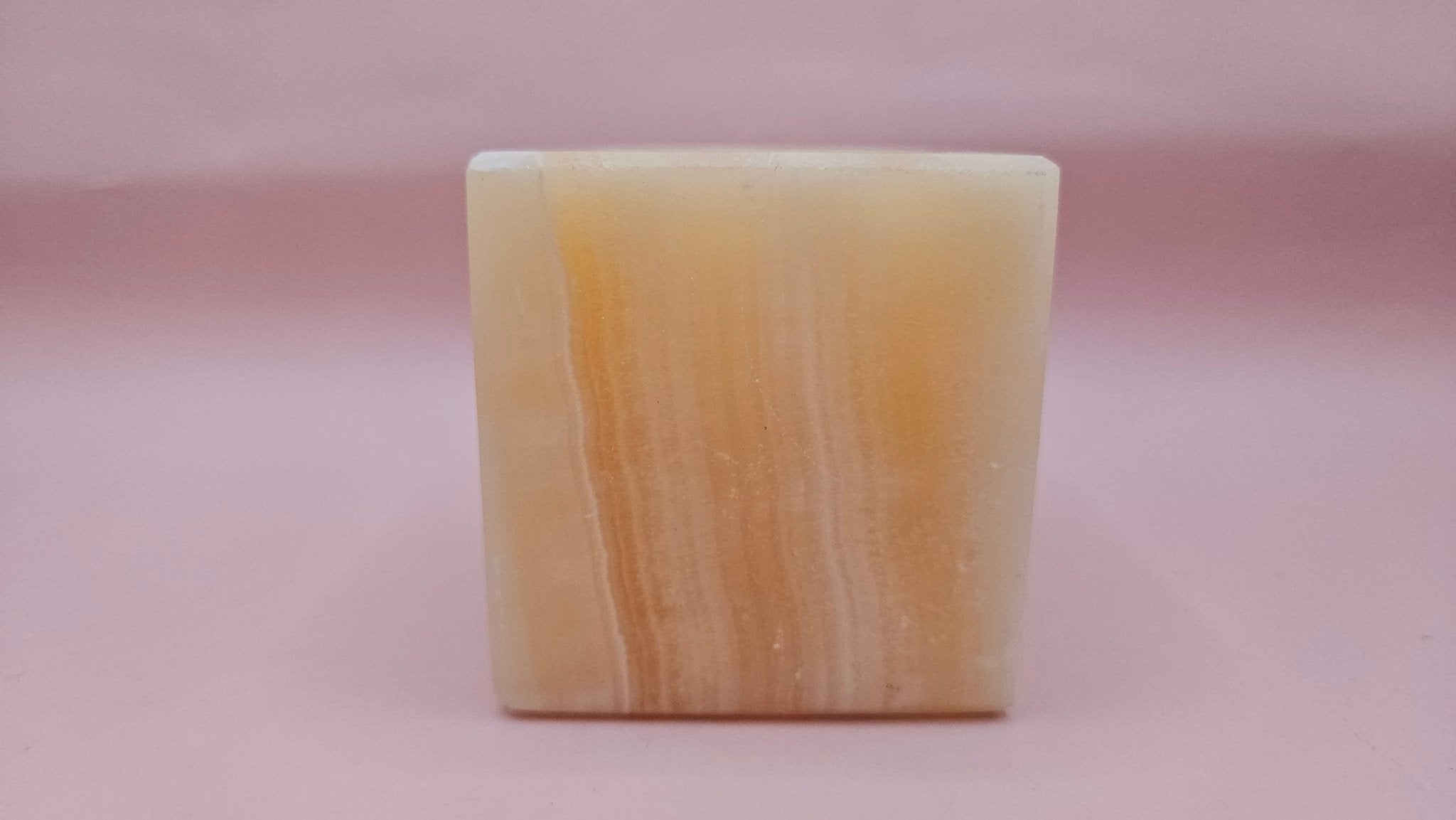 Natural Onyx Square Candle Holder | Hand-Carved Stone | 2.4" Cube | Tealight
