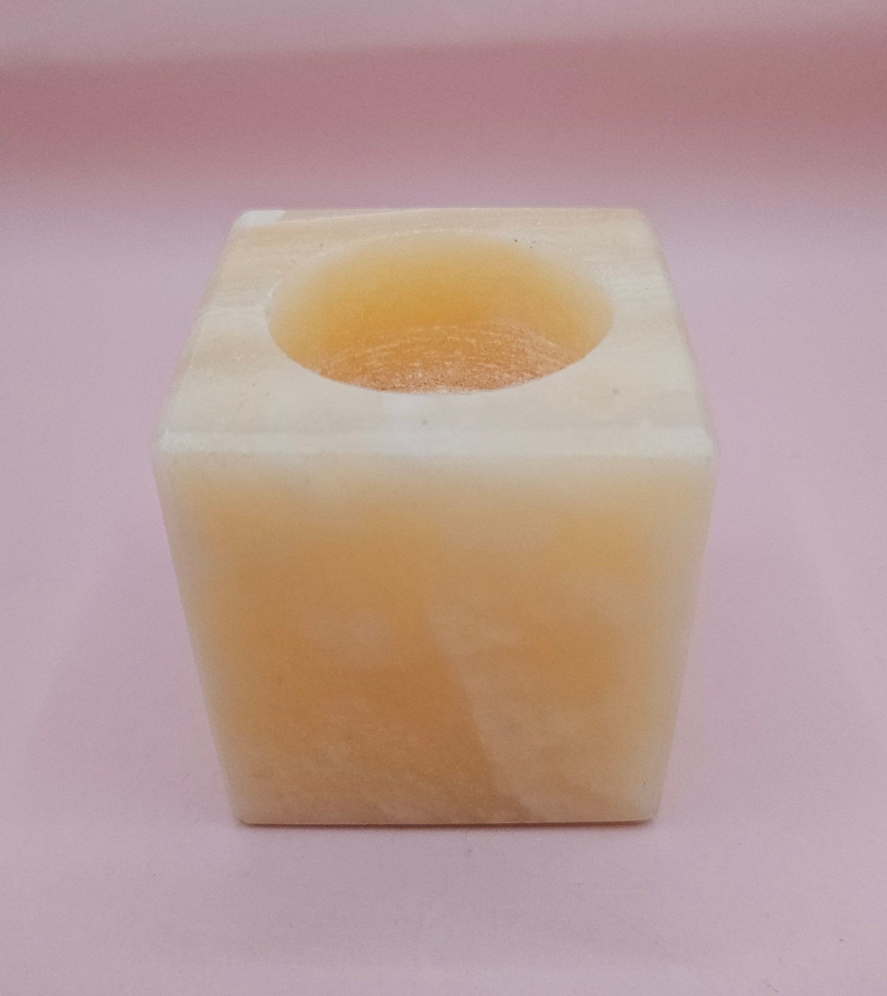 Natural Onyx Square Candle Holder | Hand-Carved Stone | 2.4" Cube | Tealight
