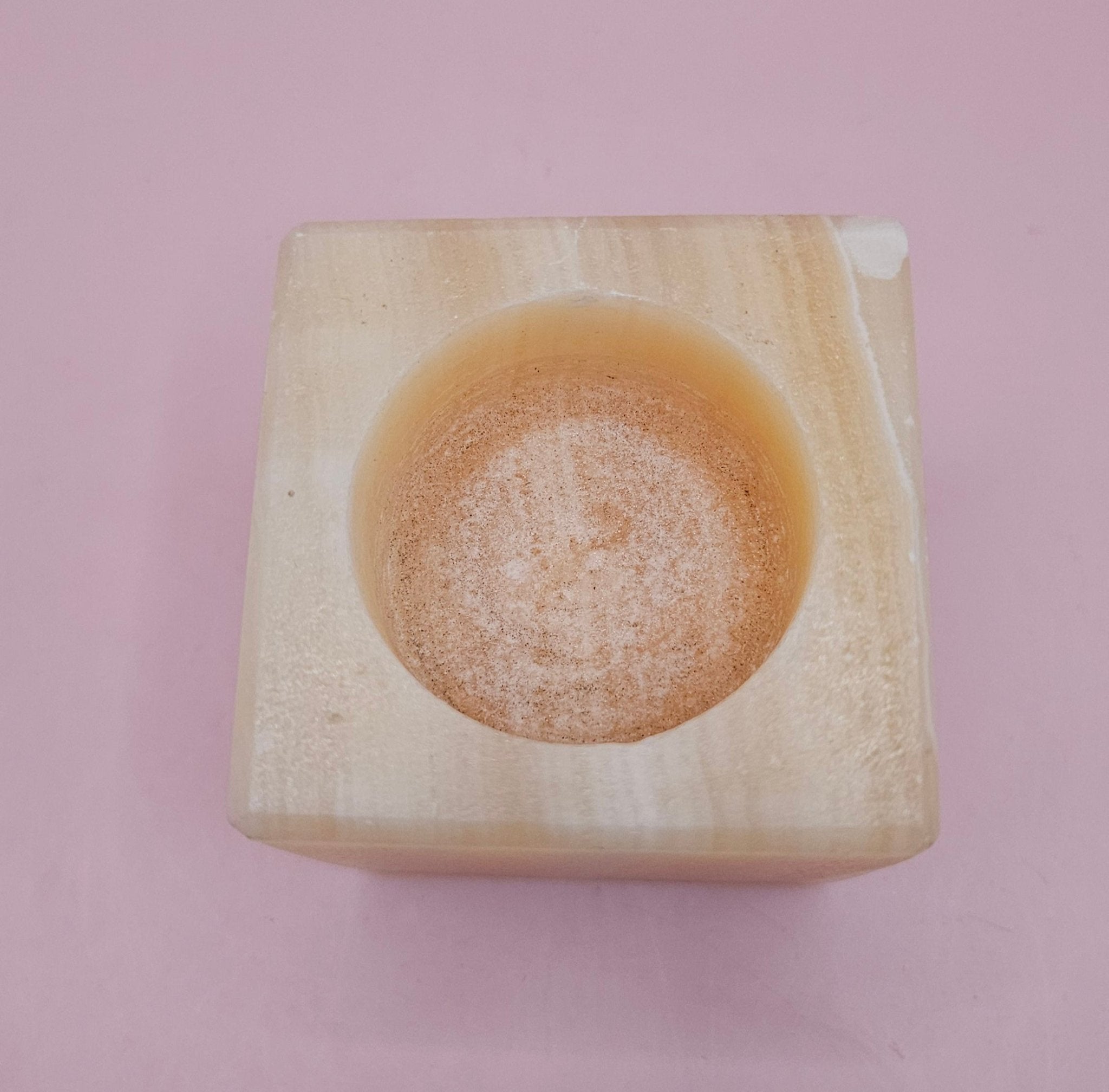 Natural Onyx Square Candle Holder | Hand-Carved Stone | 2.4" Cube | Tealight