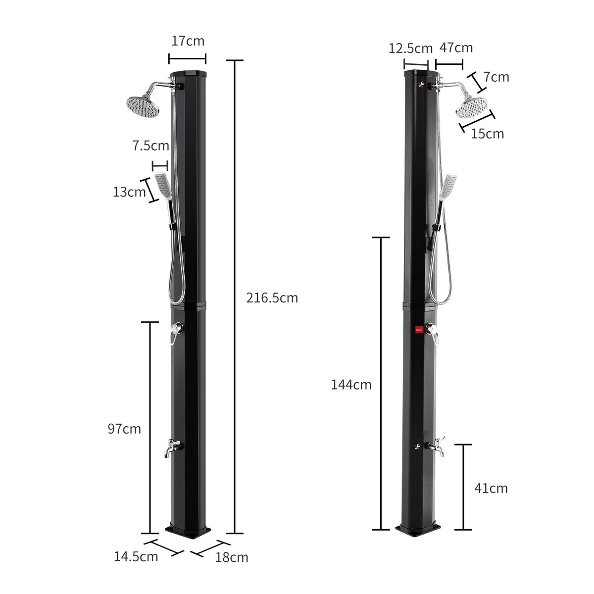 Solar Heated Outdoor Shower with Rain Head & Handheld Wand