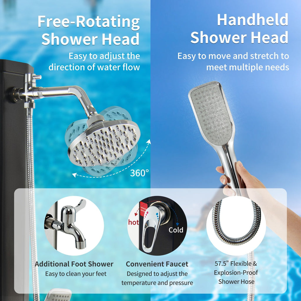 Solar Heated Outdoor Shower with Rain Head & Handheld Wand