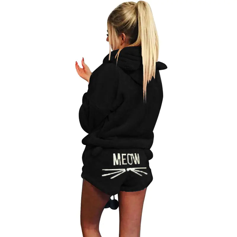 Plush Hoodie & Shorts Pajama Set