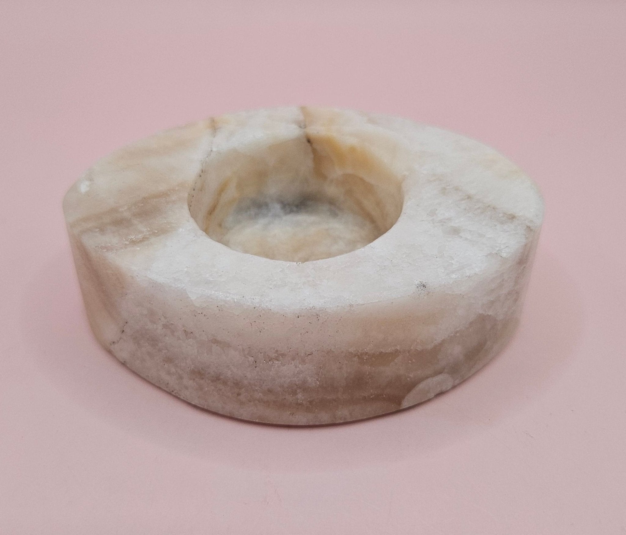 Oval Onyx Candle Holder | Hand-Carved Natural Stone | 3.7" x 2.6"