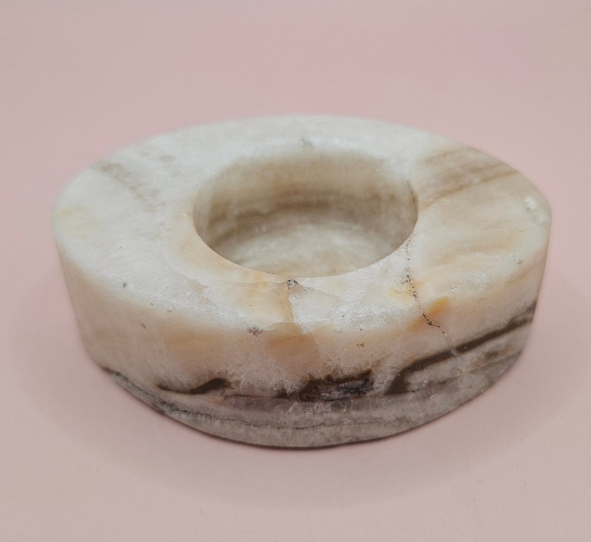 Oval Onyx Candle Holder | Hand-Carved Natural Stone | 3.7" x 2.6"