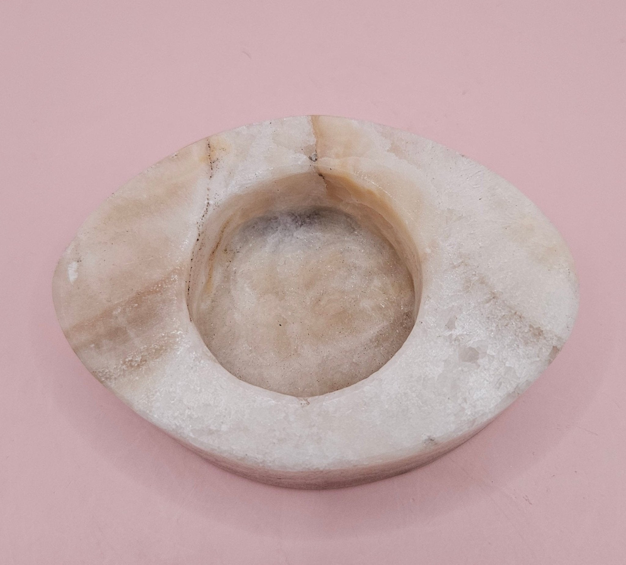 Oval Onyx Candle Holder | Hand-Carved Natural Stone | 3.7" x 2.6"