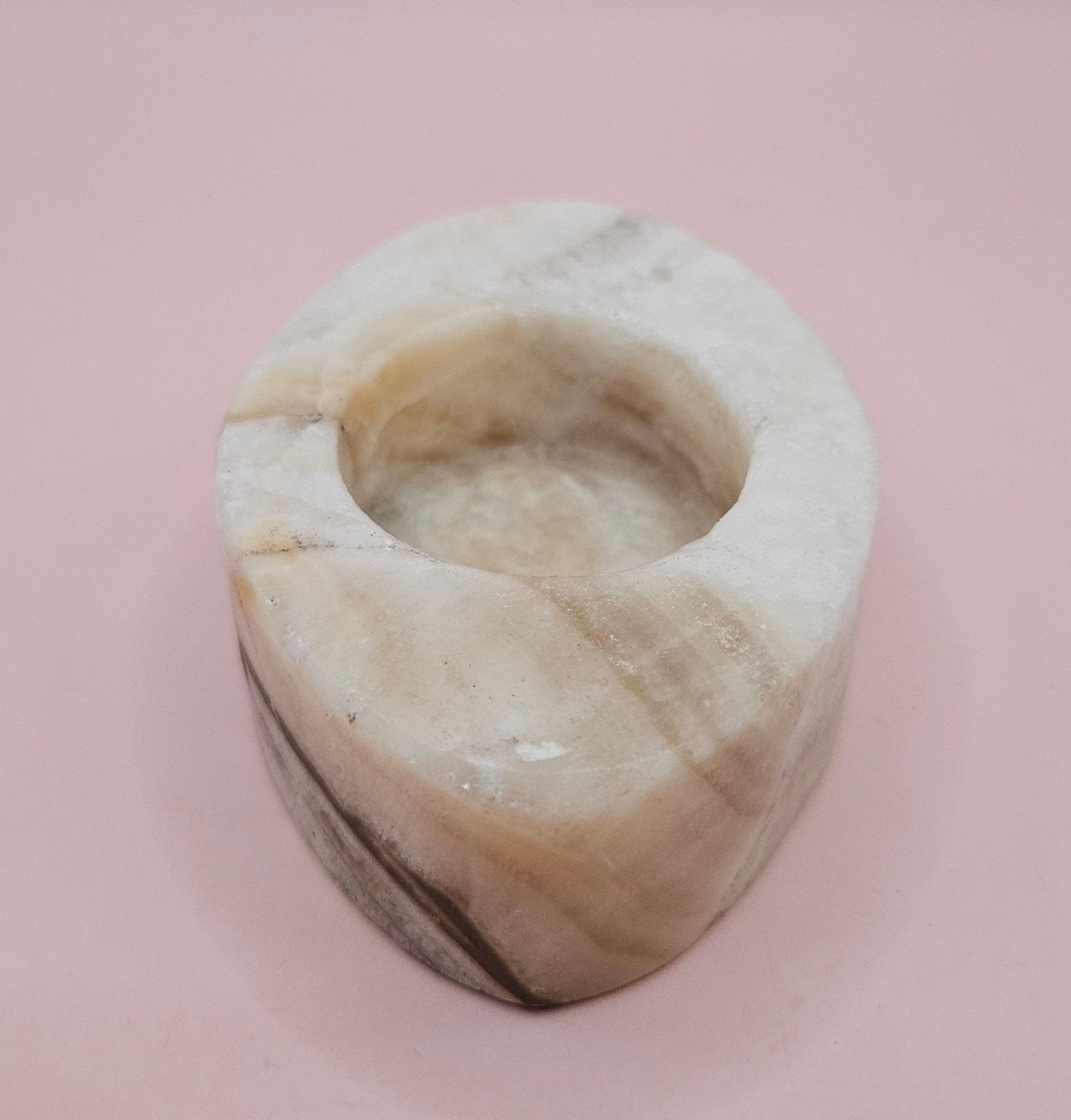 Oval Onyx Candle Holder | Hand-Carved Natural Stone | 3.7" x 2.6"