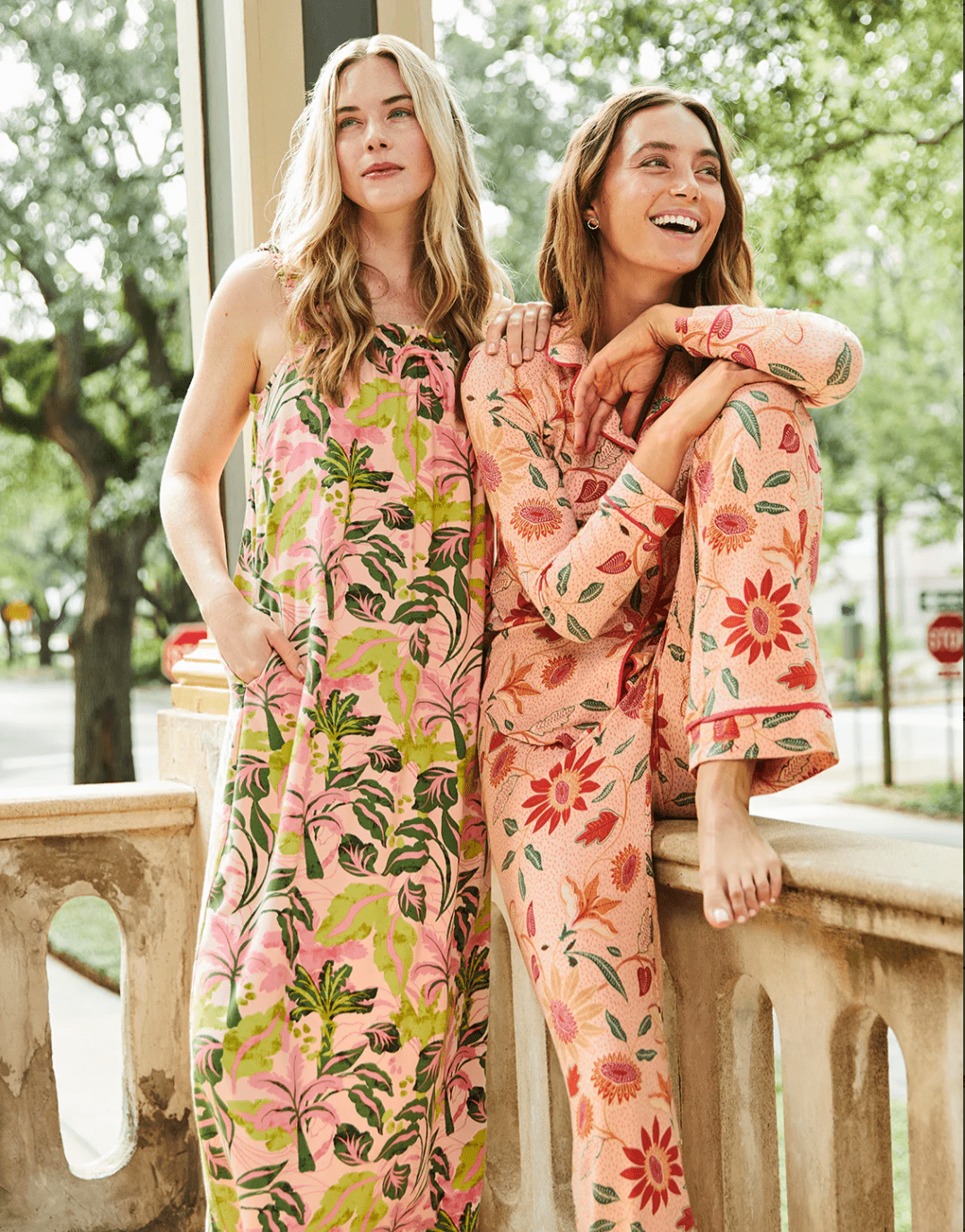 Boho Floral Peach Pajama Top – Modal Knit | Long Sleeve | Button Front | Botanic Garden