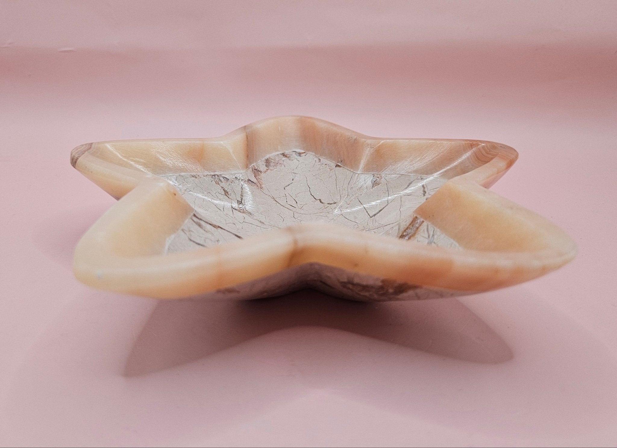 Polished Onyx Star Dish | Pale Marbled Stone | Blush & Ivory | 6.25" Point to Point