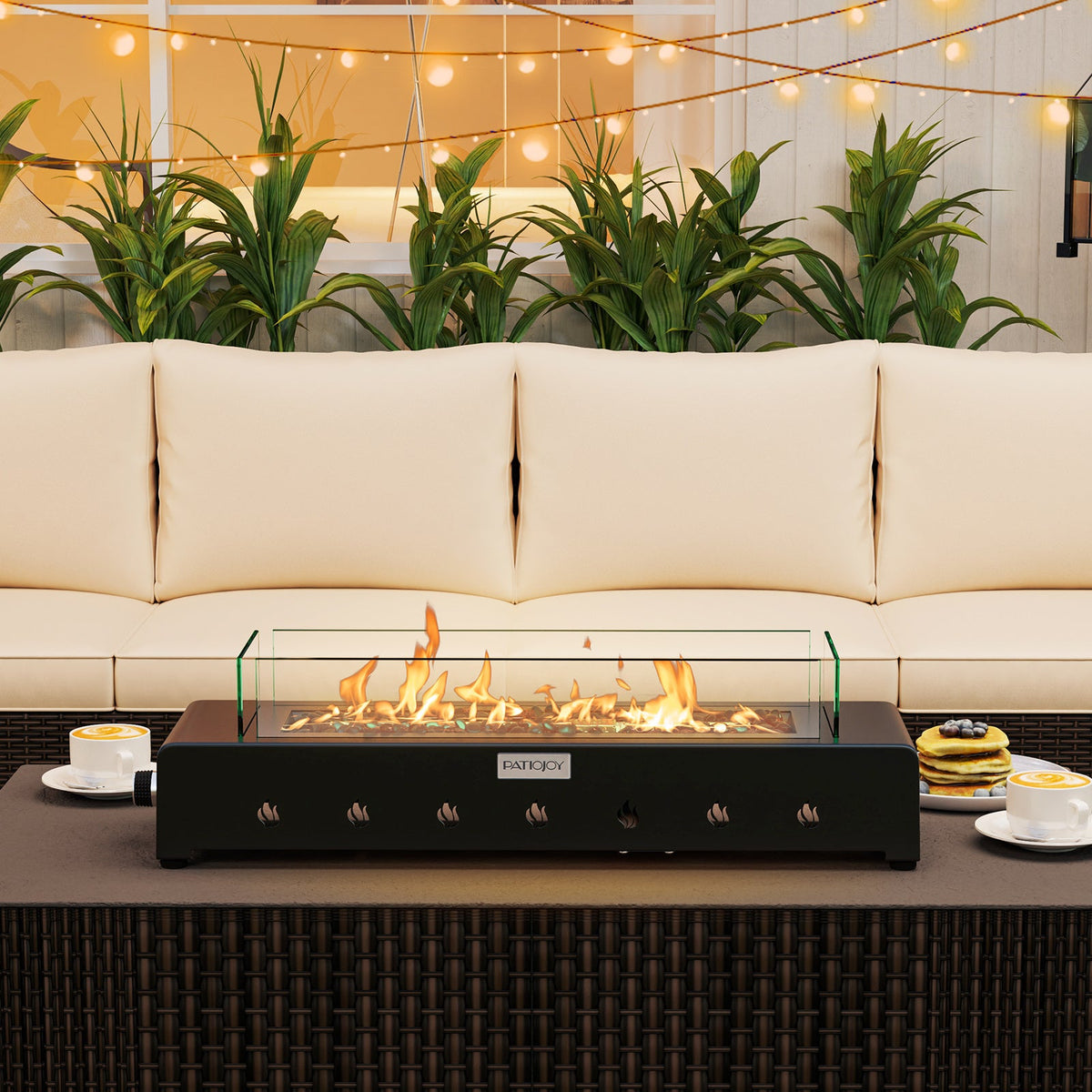 Portable Propane Tabletop Fire Pit with Wind Guard