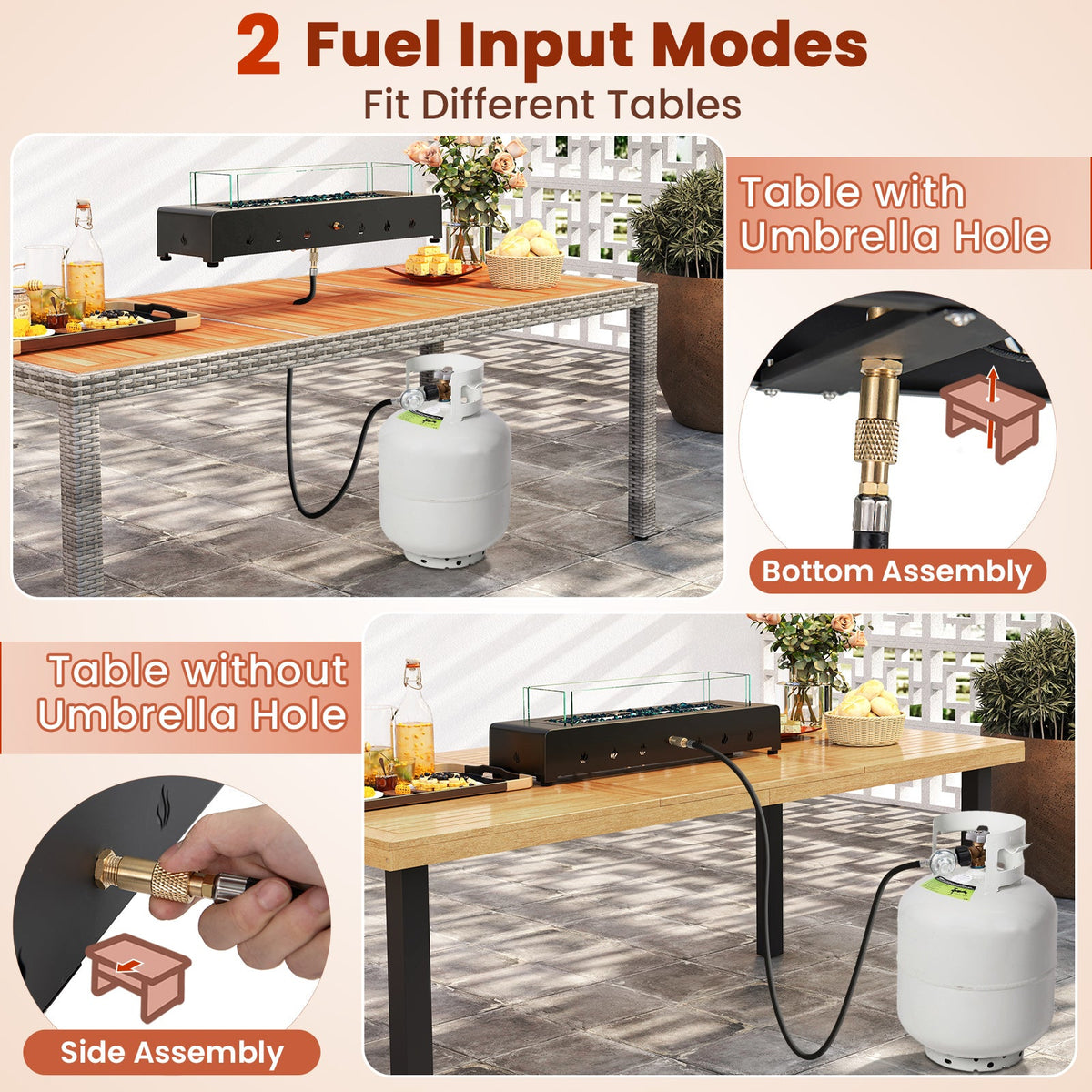 Portable Propane Tabletop Fire Pit with Wind Guard