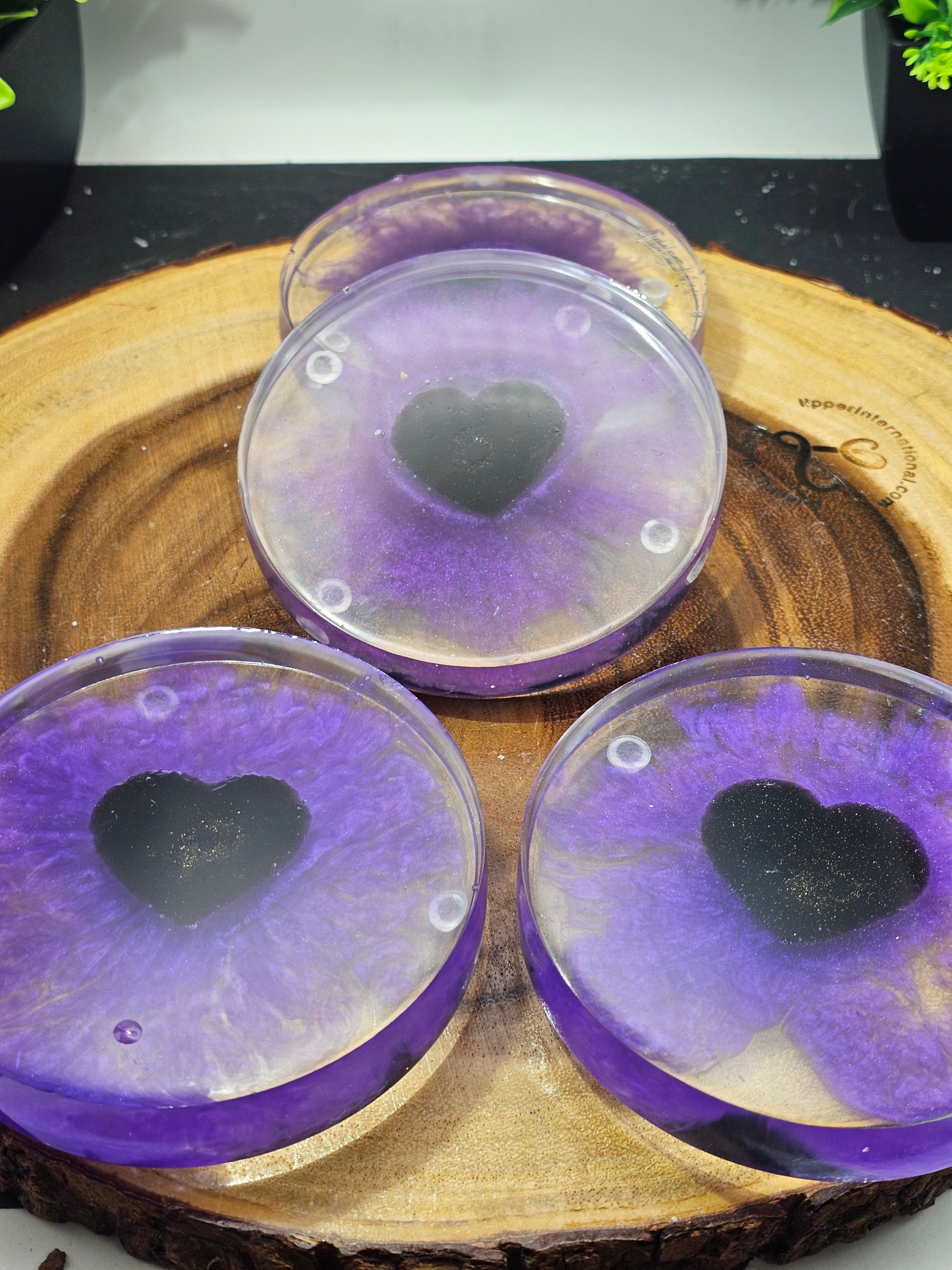 Obsidian Heart Coaster Set — Set of 4 | Hand-Chipped Natural Stone in Resin