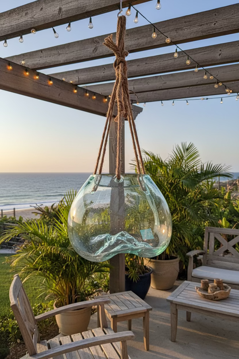 Hanging Molten Glass Terrarium with Rope