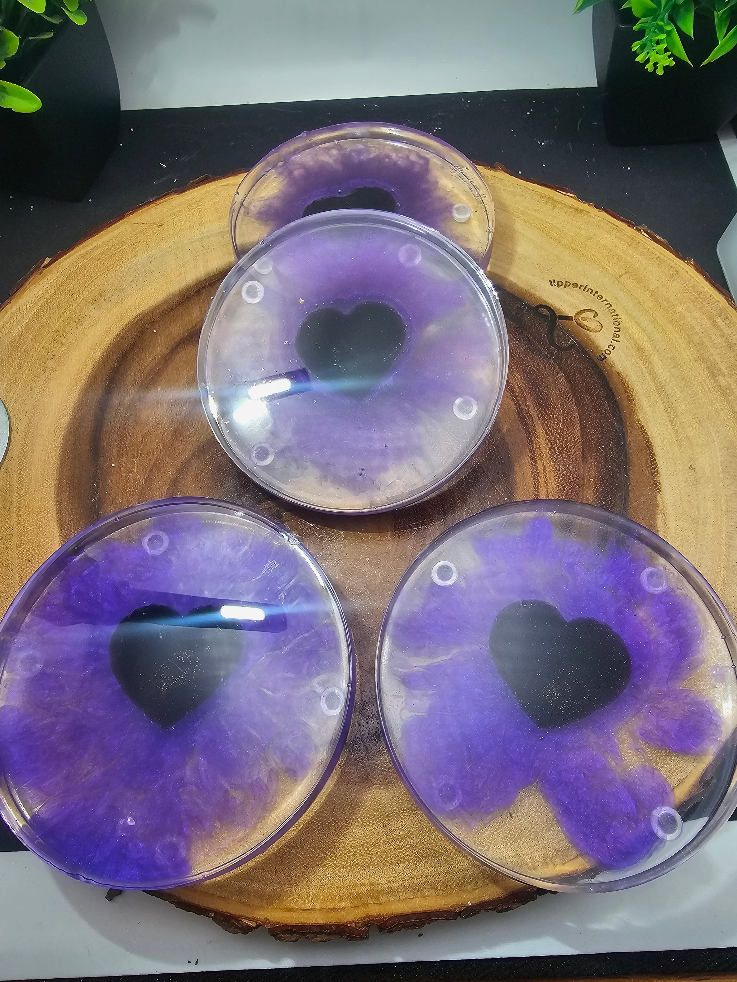 Obsidian Heart Coaster Set — Set of 4 | Hand-Chipped Natural Stone in Resin