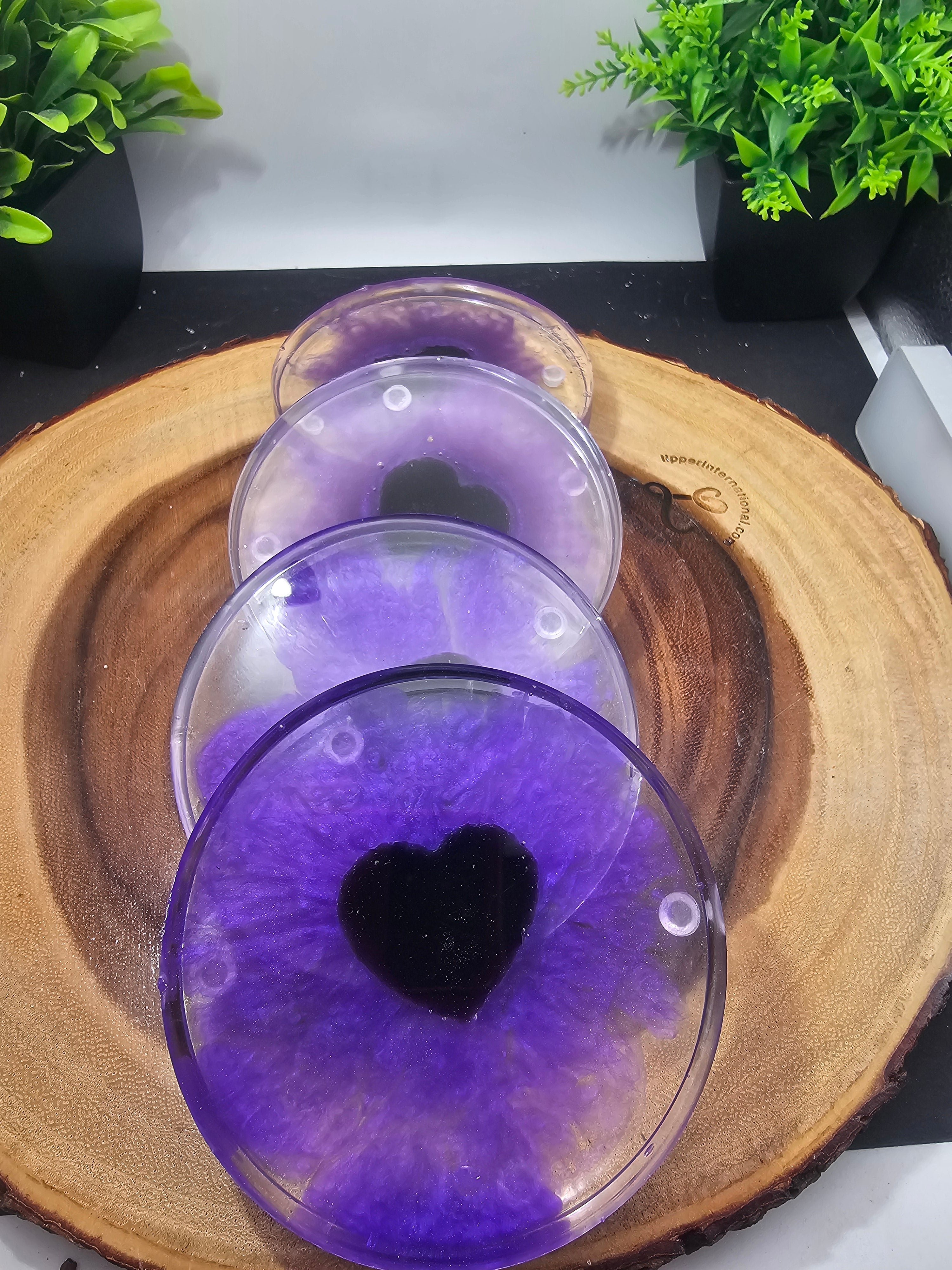 Obsidian Heart Coaster Set — Set of 4 | Hand-Chipped Natural Stone in Resin
