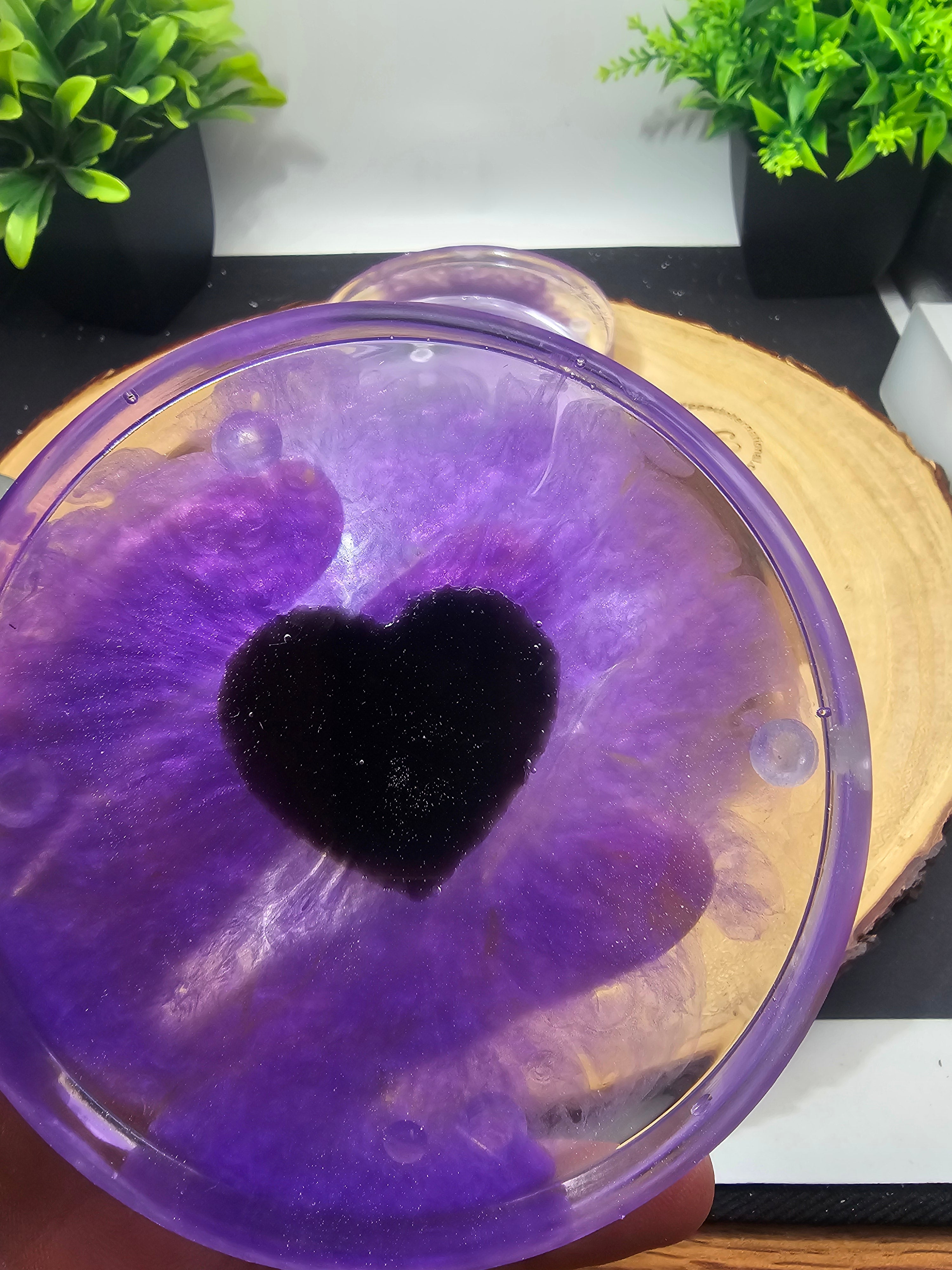 Obsidian Heart Coaster Set — Set of 4 | Hand-Chipped Natural Stone in Resin