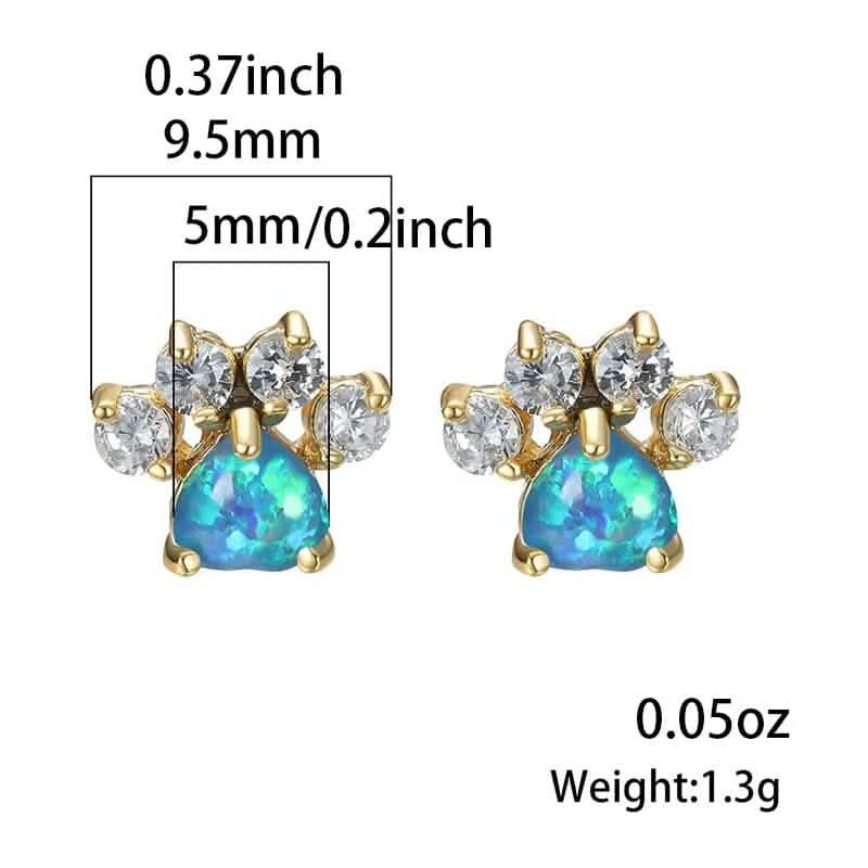 Rose Gold Opal Paw Print Stud Earrings – White, Blue & Pink | Women's Animal Jewelry
