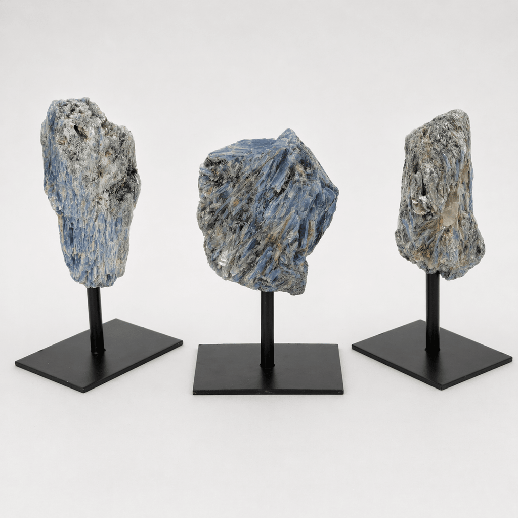 Rough Blue Kyanite Crystal with Metal Stand