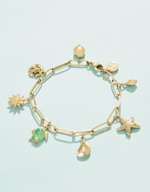 Seashore Charm Bracelet – 7.5" Gold | Splash Collection | Sea Foam & Opal Crystal Coastal Jewelry