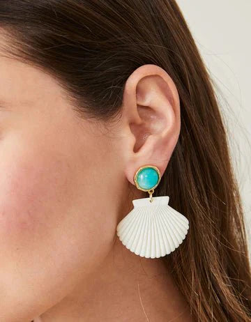 Shellie Earrings | Amazonite & Resin Shell | 18kt Gold-Plated | Coastal Statement