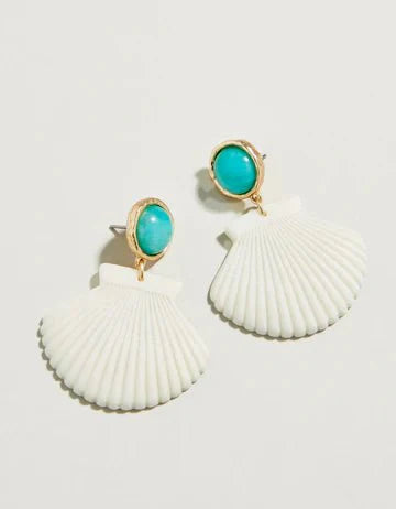 Shellie Earrings | Amazonite & Resin Shell | 18kt Gold-Plated | Coastal Statement