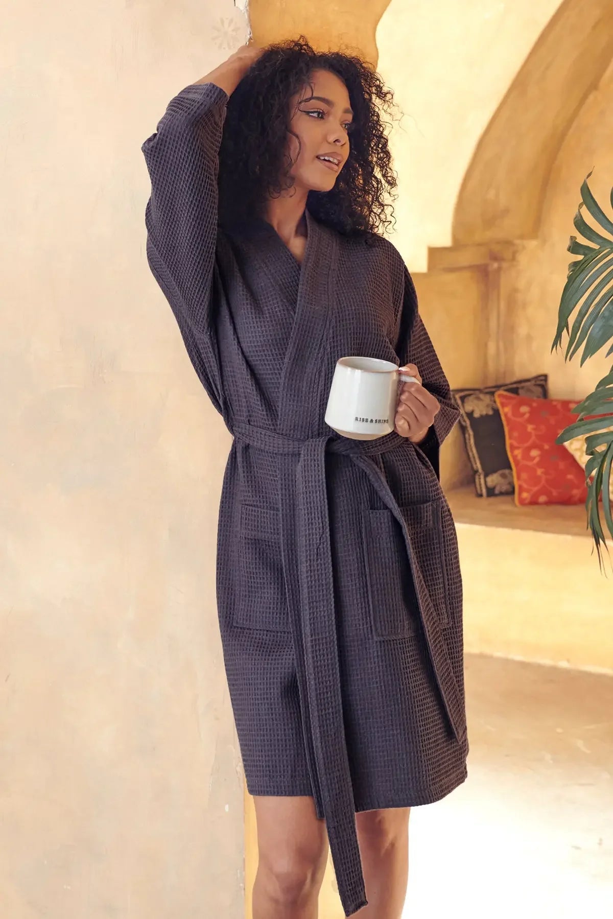 Knee-Length Waffle Robe