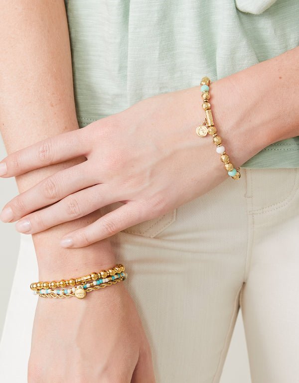 South Beach Stretch Bracelet – 6mm Gold Beaded | Splash Collection | Waterproof Coastal Jewelry