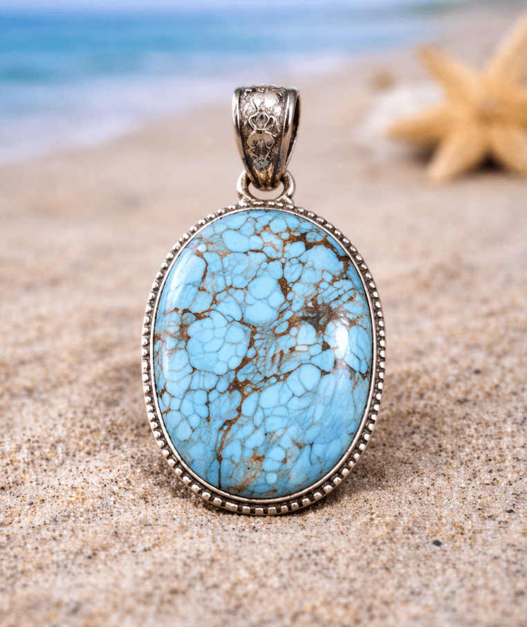 Number 8 Turquoise Sterling Silver Pendant – Genuine Nevada Mine Stone | 2" | Collector’s Jewelry