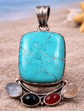 Turquoise, Chalcedony, Onyx & Carnelian Sterling Silver Pendant
