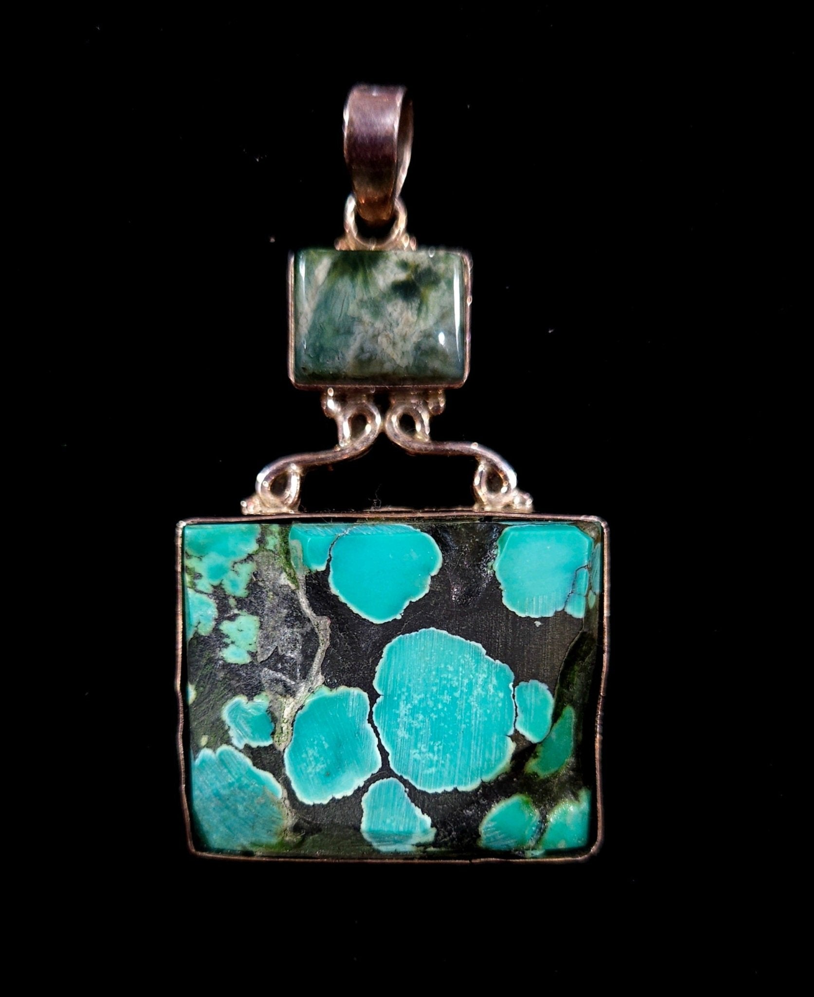 Raw Turquoise & Agate Sterling Silver Pendant – 2.5" Statement Coastal Jewelry | One of a Kind