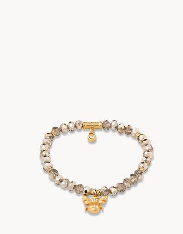 Rose Sparkle Stretch Bracelet with Gold Bee Charm – 6mm Semi-Precious Beads | Spartina 449