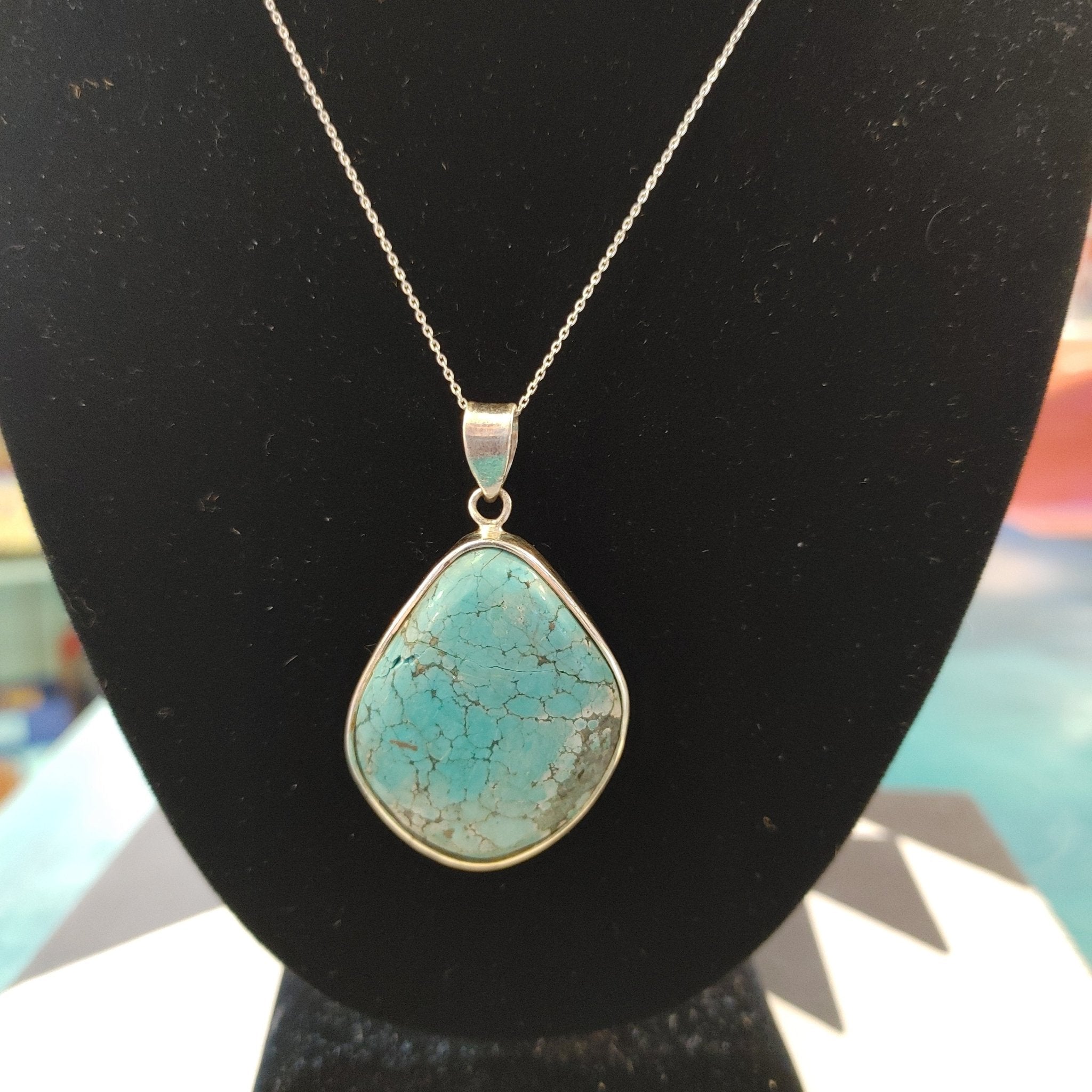 Turquoise Egg Pendant | Sterling Silver | 1.25" x 1.75" | Natural Matrix | Coastal Statement Jewelry