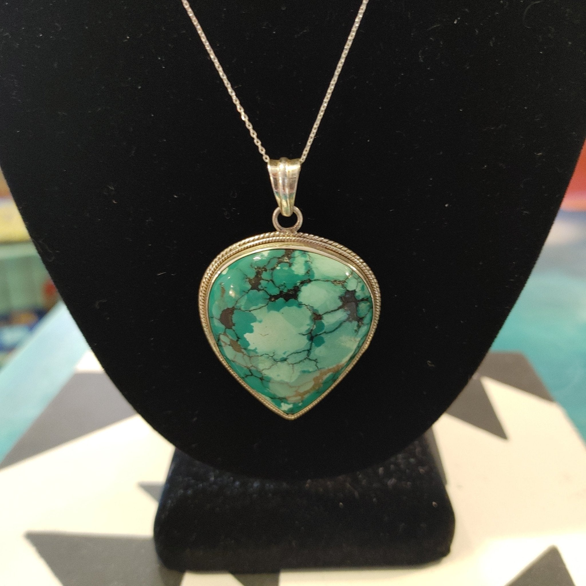Large Turquoise Teardrop Pendant | Sterling Silver | Light & Dark Turquoise | 1.625" x 2"