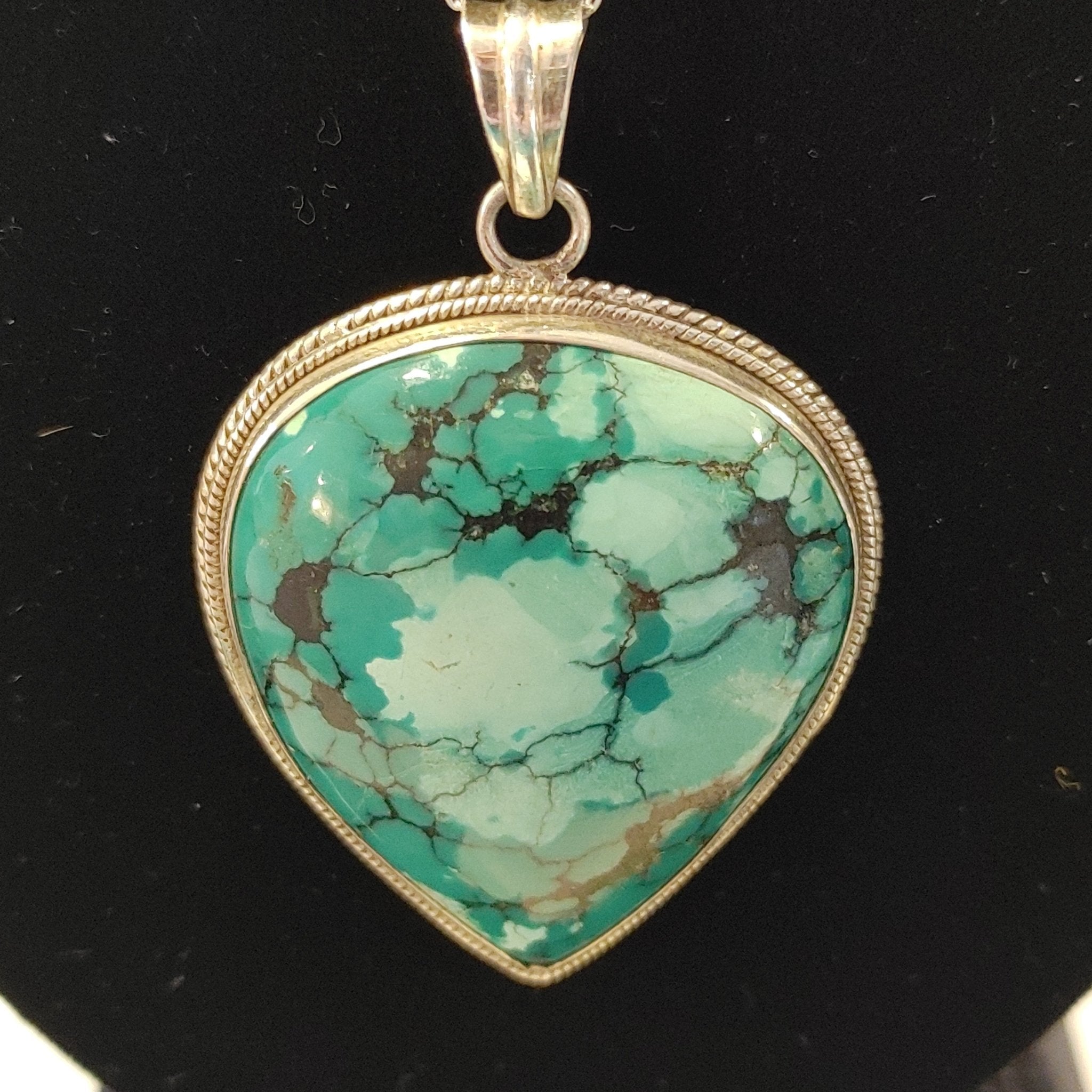 Large Turquoise Teardrop Pendant | Sterling Silver | Light & Dark Turquoise | 1.625" x 2"