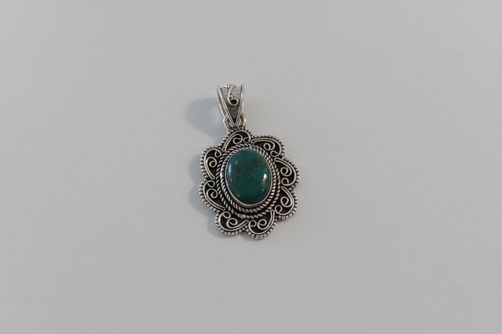 Turquoise Oval Floral Pendant
