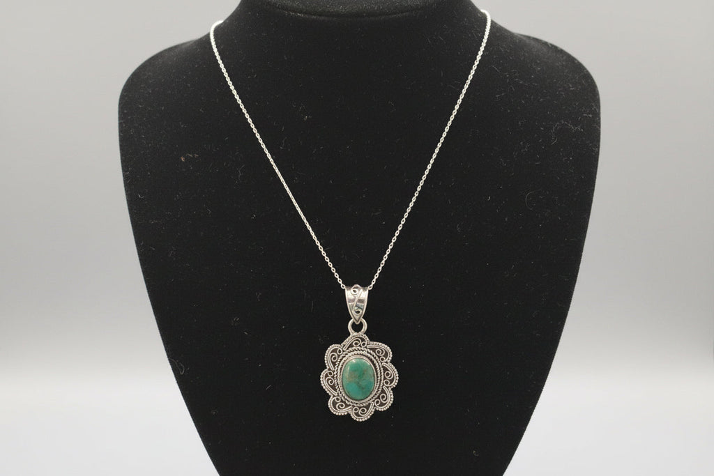 Turquoise Oval Floral Pendant