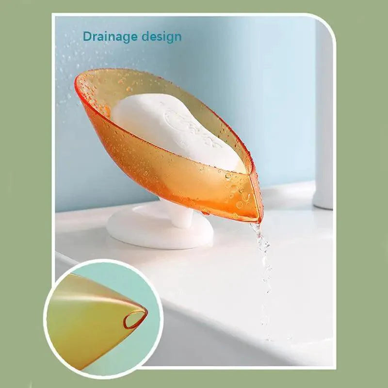 Leaf-Shaped Soap Dish with Drainage — Suction Cup Bathroom Soap Holder