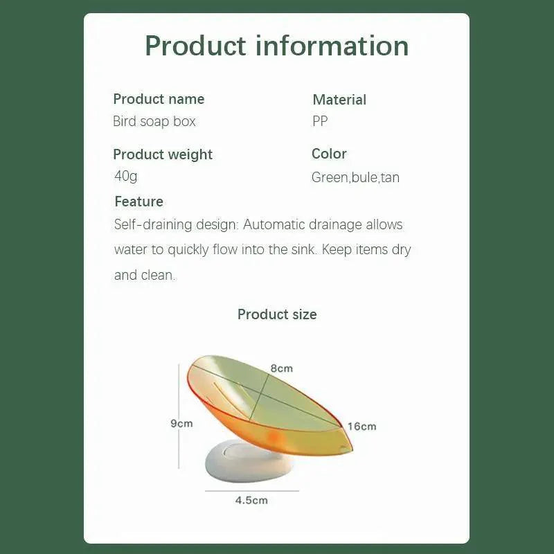 Leaf-Shaped Soap Dish with Drainage — Suction Cup Bathroom Soap Holder
