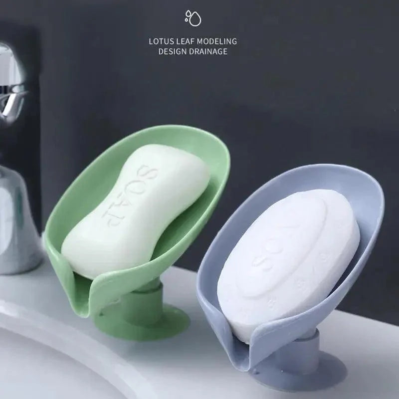 Leaf-Shaped Soap Dish with Drainage — Suction Cup Bathroom Soap Holder
