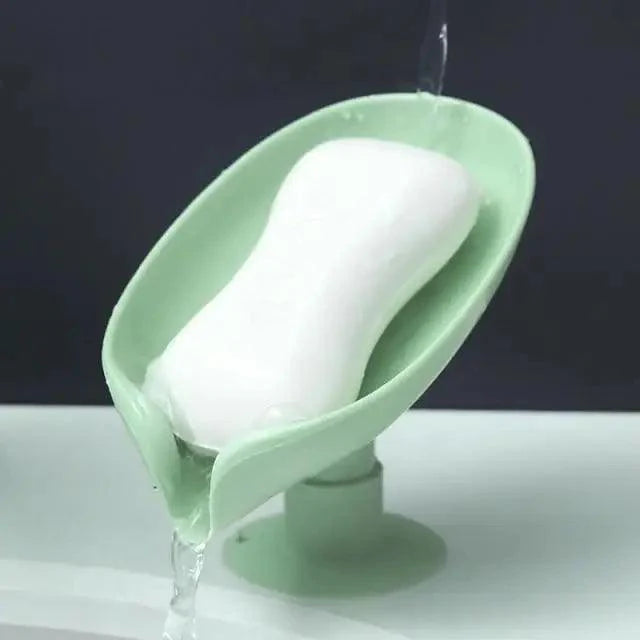 Leaf-Shaped Soap Dish with Drainage — Suction Cup Bathroom Soap Holder