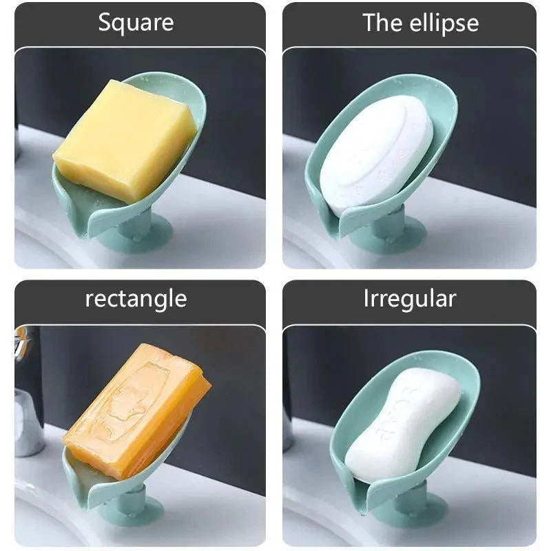 Leaf-Shaped Soap Dish with Drainage — Suction Cup Bathroom Soap Holder