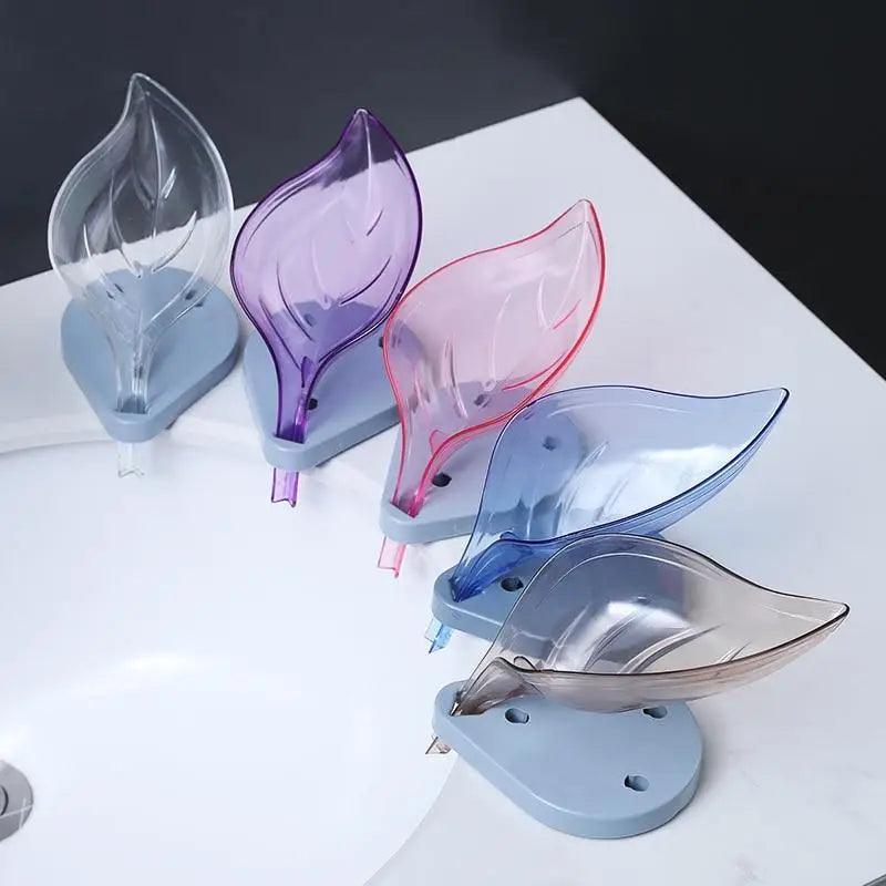 Leaf-Shaped Soap Dish with Drainage — Suction Cup Bathroom Soap Holder