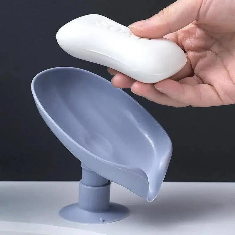 Leaf-Shaped Soap Dish with Drainage — Suction Cup Bathroom Soap Holder