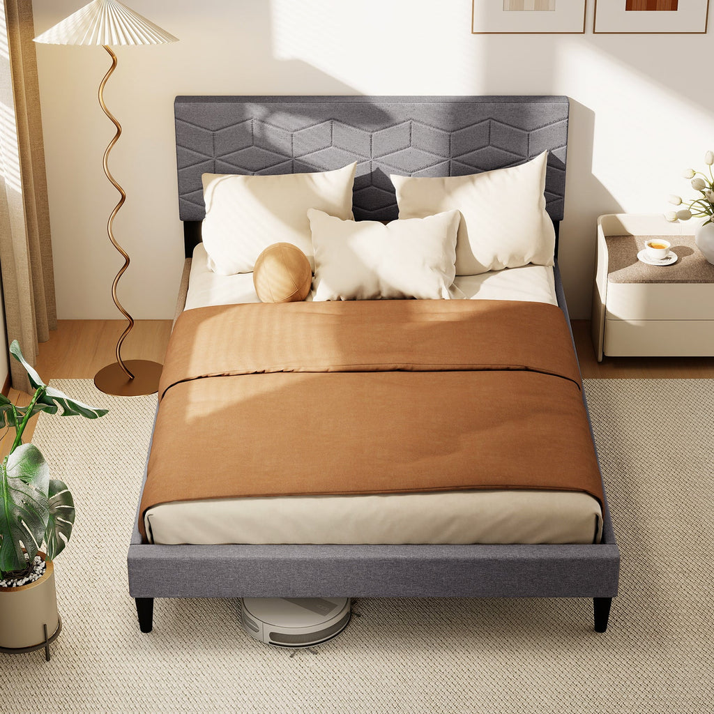 Modern Platform Bed Frame with Linen Headboard