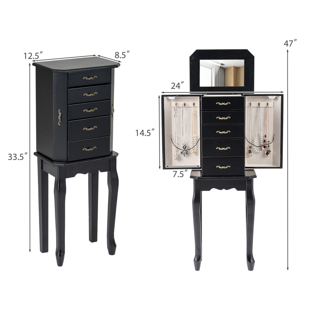 Standing Jewelry Box with Drawers & Side Doors