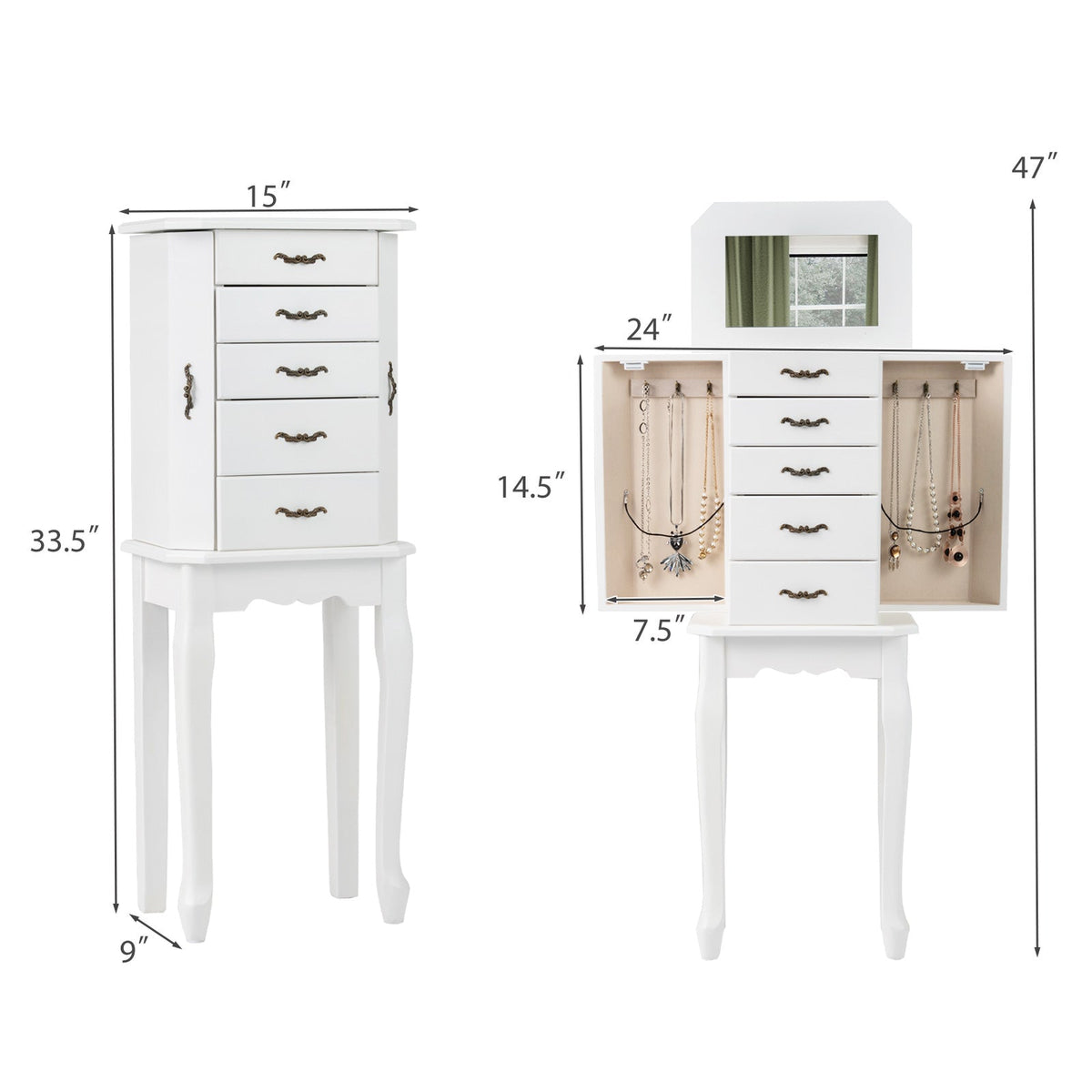 Standing Jewelry Box with Drawers & Side Doors