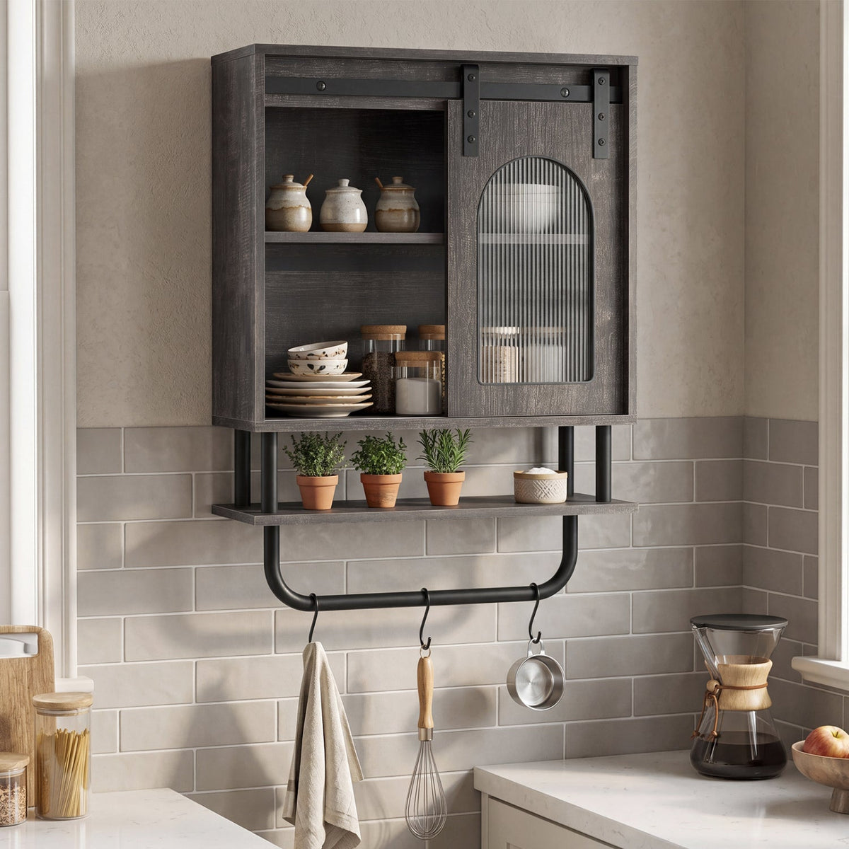 Wall Cabinet with Sliding Fluted Barn Door
